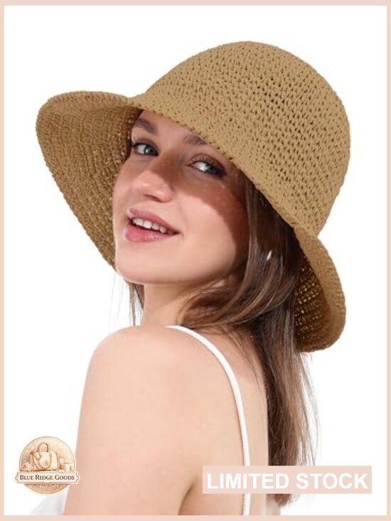Woven Crochet Straw Bucket Hat Handmade Sun Protection Travel Accessory main image 4